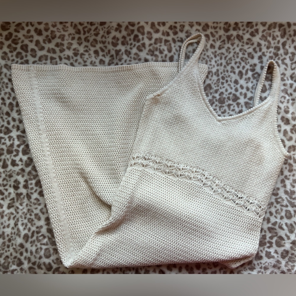 🌊 Beachy Cream Crochet Knit Maxi Dress | Coastal Minimalist | Size M | GUC